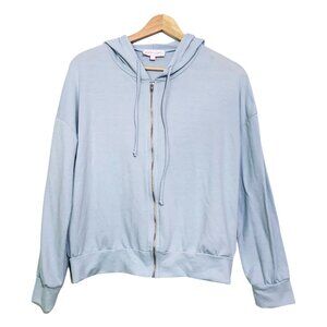 Birdy Grey Light Blue Zip-Up Hoodie Size Small Lightweight & Comfy